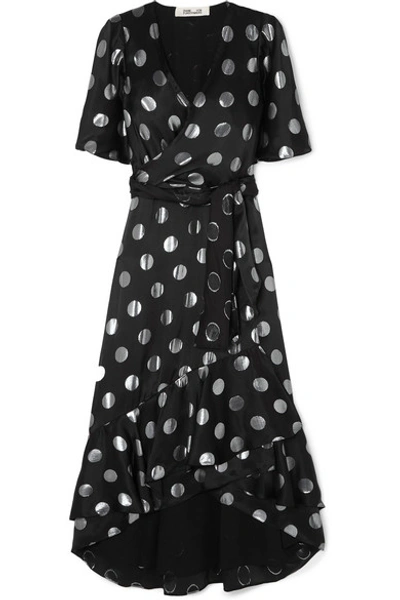 Shop Diane Von Furstenberg Sareth Fil Coupé Silk-blend Crepe De Chine Wrap-effect Dress In Black