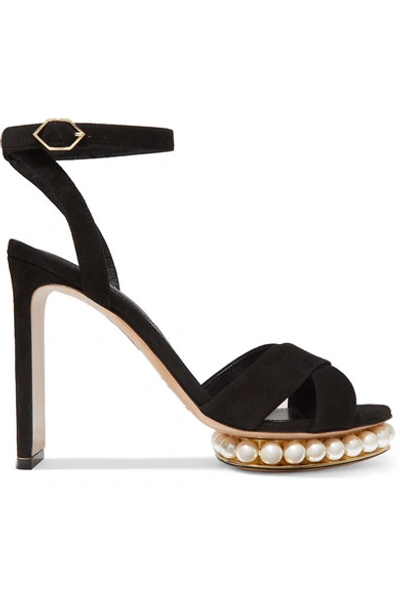 Shop Nicholas Kirkwood Casati Faux Pearl-embellished Suede Platform Sandals