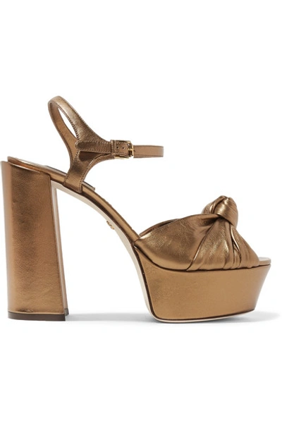 Shop Dolce & Gabbana Knotted Metallic Leather Platform Sandals In Gold