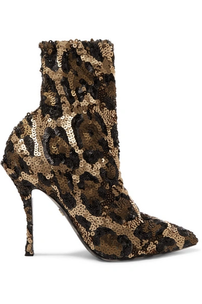 Shop Dolce & Gabbana Sequined Stretch-knit Sock Boots In Leopard Print