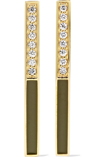 Shop Alison Lou Medium Linear 14-karat Gold And Enamel Diamond Earrings