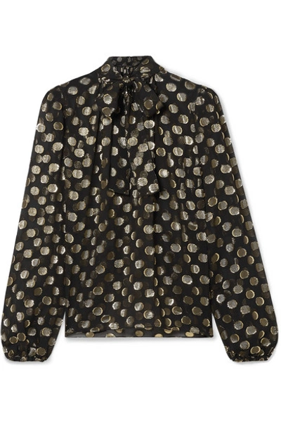 Shop Dolce & Gabbana Polka-dot Metallic Fil Coupé Silk-blend Chiffon Blouse In Black