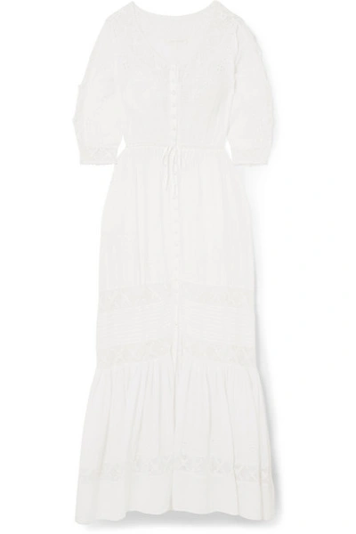 Shop Loveshackfancy Callan Crochet-trimmed Embroidered Cotton-voile Maxi Dress In White