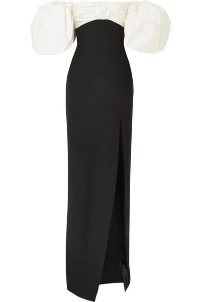 Shop Rasario Off-the-shoulder Crepe And Shantung Gown In Black
