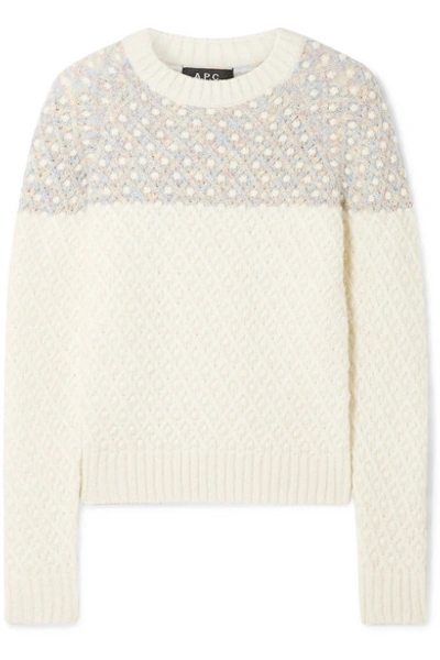 Shop Apc Metallic-trimmed Cable-knit Sweater In Cream
