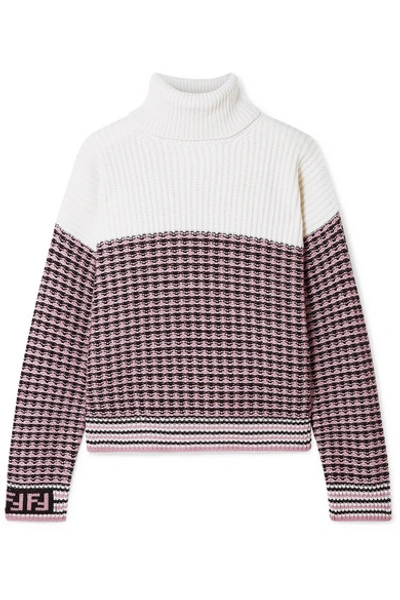 Shop Fendi Paneled Wool And Cashmere-blend Turtleneck Sweater In Blush