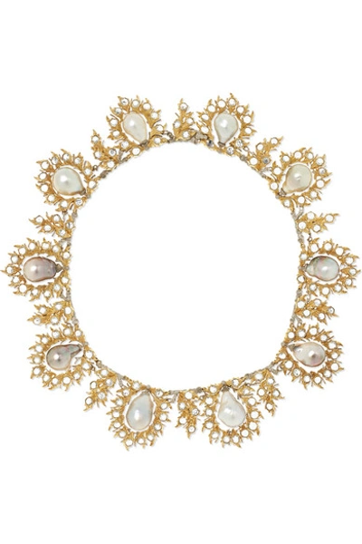 Shop Buccellati 18-karat Yellow And White Gold, Pearl And Diamond Necklace