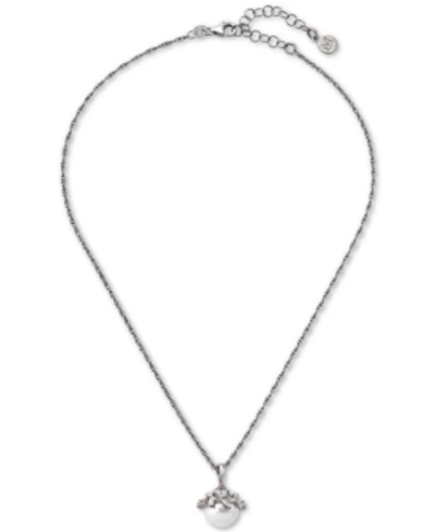 Shop Majorica Sterling Silver Cubic Zirconia & Imitation Pearl Pendant Necklace, 14-1/2" + 2" Extender In White