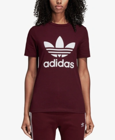 Shop Adidas Originals Adicolor Cotton Trefoil T-shirt In Maroon