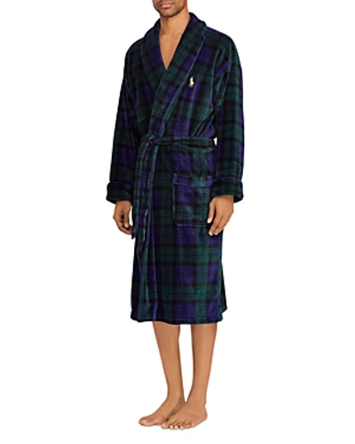 Shop Polo Ralph Lauren Plush Plaid Robe In Blackwatch Plaid