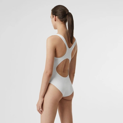 Shop Burberry Archive Logo Print Swimsuit In White