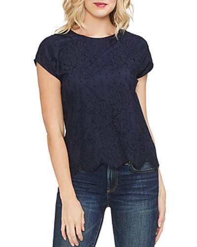 Shop Vince Camuto Floral Lace Top In Classic Navy