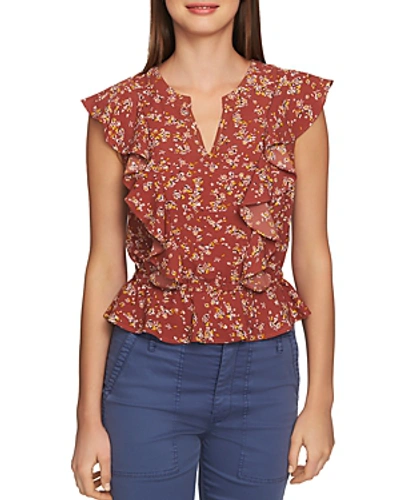 Shop 1.state Heritage Ruffled Floral Blouse In Terra Earth