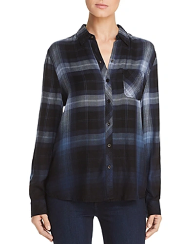 Shop Beachlunchlounge Plaid Button-down Shirt In Night Sky