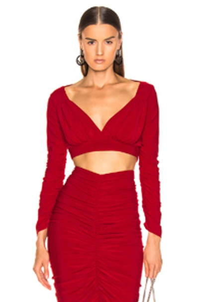 Shop Norma Kamali Long Sleeve Cropped Tara Top In Red