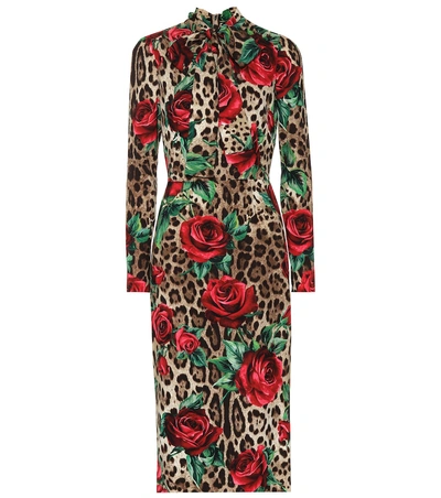 Shop Dolce & Gabbana Printed Stretch Silk Midi Dress In Multicoloured