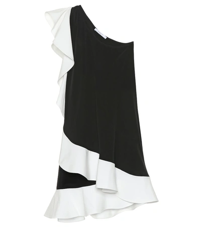 Shop Givenchy Asymmteric Ruffled Silk Dress In Black