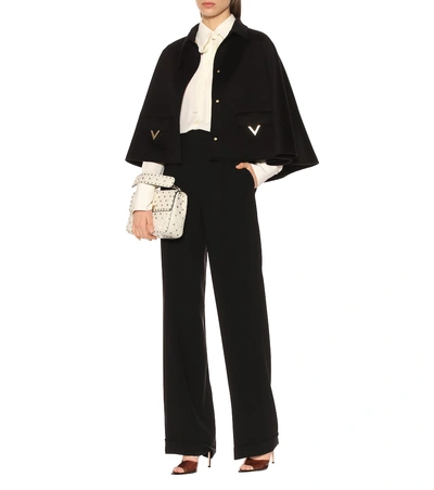 Shop Valentino Angora Wool-blend Cape Coat In Black