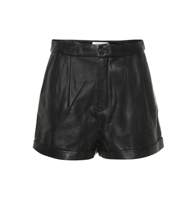 Shop Frame High-rise Pleated Leather Shorts In Black