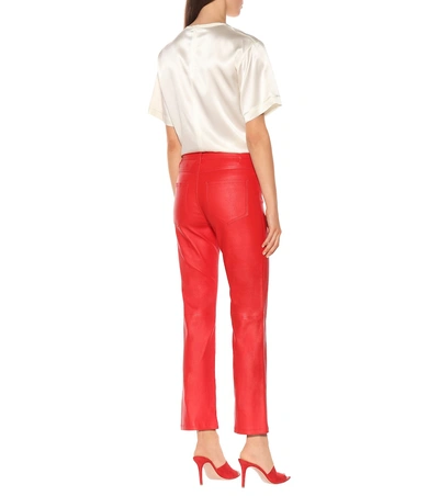 Shop Joseph High-rise Leather Bootcut Pants In Red