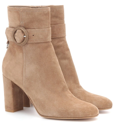 Shop Gianvito Rossi Leyton 85 Suede Ankle Boots In Beige