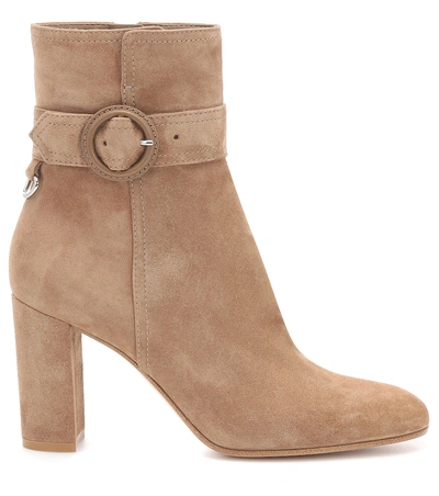 Shop Gianvito Rossi Leyton 85 Suede Ankle Boots In Beige