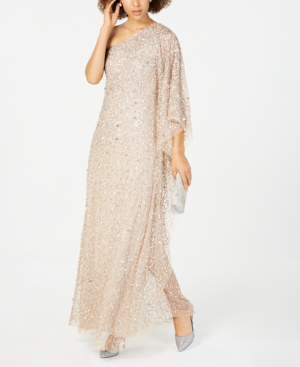 adrianna papell one shoulder sequin dress champagne