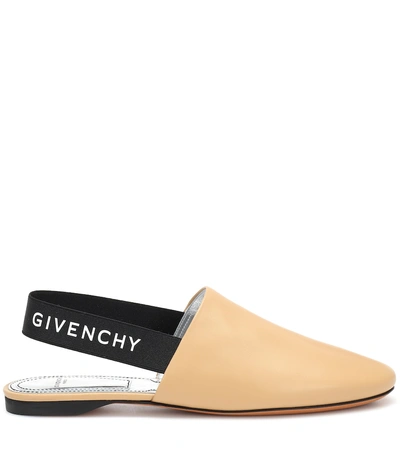 Shop Givenchy Leather Slingback Slippers In Beige