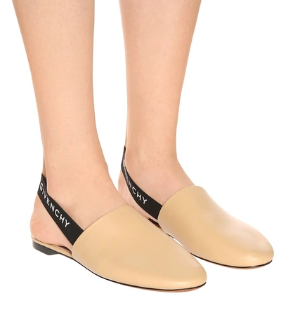 Shop Givenchy Leather Slingback Slippers In Beige