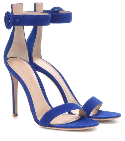 Shop Gianvito Rossi Portofino 105 Suede Sandals In Blue