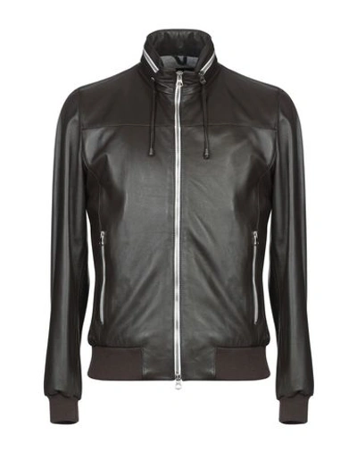 Shop Jeordie's Leather Jacket In Dark Brown