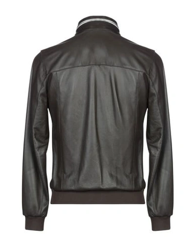 Shop Jeordie's Leather Jacket In Dark Brown