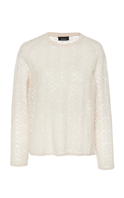 Shop Akris Daisy Silk-wool Blend Knit Pullover In White
