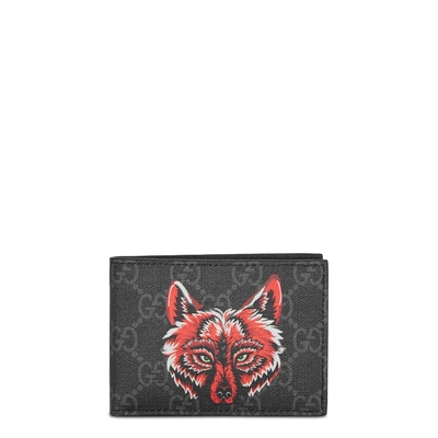 Shop Gucci Monogrammed Fox-print Leather Wallet In Black