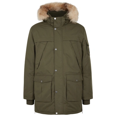 Shop Pajar Ethan Army Green Fur-trimmed Shell Parka In Olive