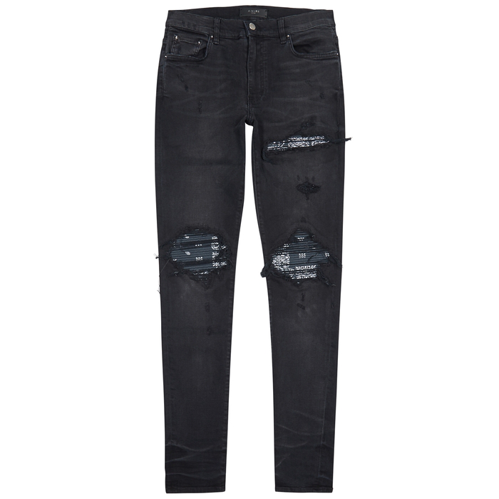 Amiri Black Distressed Skinny Jeans In Dark Grey | ModeSens