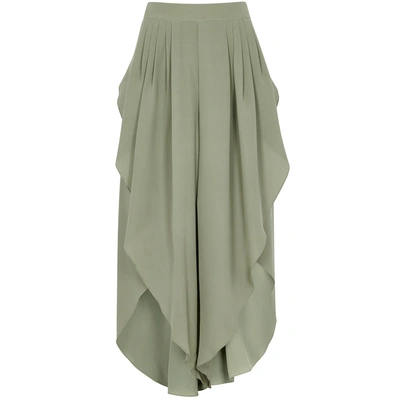 Shop Chloé Green Wide-leg Silk Chiffon Trousers