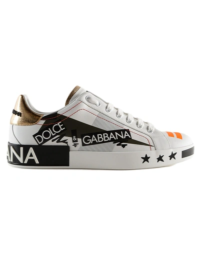 Shop Dolce & Gabbana Logo Low-top Sneakers In White/gold