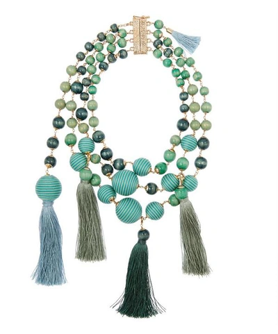 Shop Rosantica Gold-tone Colonia Beaded Tassel Necklace In Blue