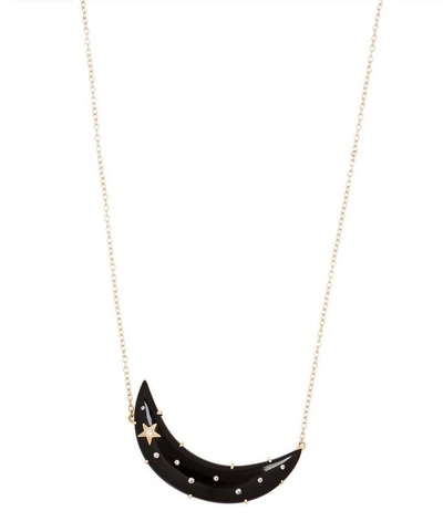 Shop Andrea Fohrman Gold Black Onyx Crescent Moon Diamond Necklace