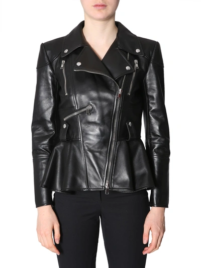 Shop Alexander Mcqueen Leather Jacket In Nero