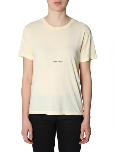 Shop Saint Laurent Box Logo Print T-shirt In Giallo