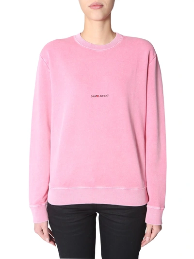 Shop Saint Laurent Crew Neck Sweatshirt In Rosa
