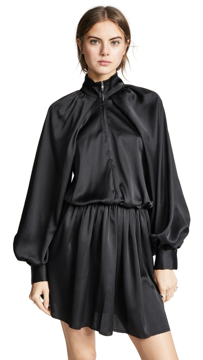 Shop Jourden Satin Windbreaker Mini Dress In Black