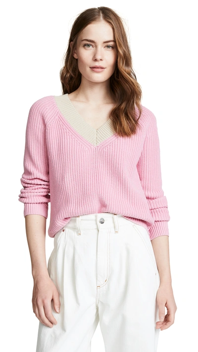 Shop 525 America Cotton Shaker Colorblock Sweater In Seashell Pink Multi