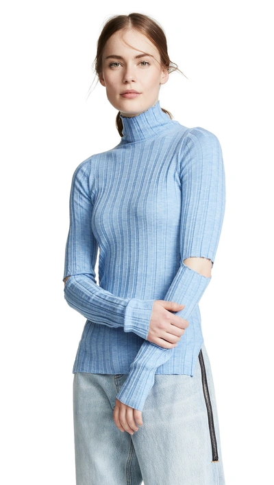 Shop Helmut Lang Slash Rib Knit In Light Blue Melange