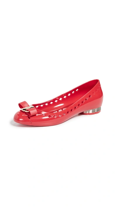 Shop Ferragamo Jelly Flats In Flam Red
