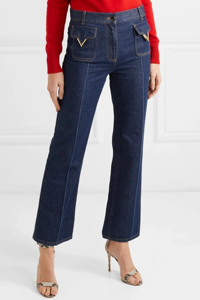 Shop Valentino High-rise Straight-leg Jeans In Indigo