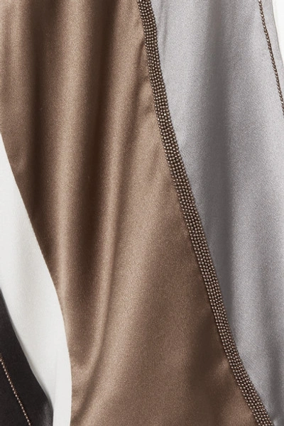 Shop Brunello Cucinelli Bead-embellished Striped Stretch-silk Satin Jacket In Gray