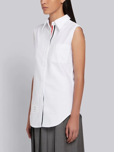 Shop Thom Browne White Oxford Grosgrain Placket Sleeveless Shirt